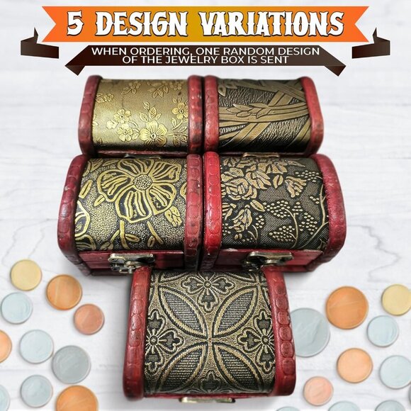 Small Wooden Treasure Chest Box with Lid Decorative Mini Jewelry Storage Box - Picture 5 of 10